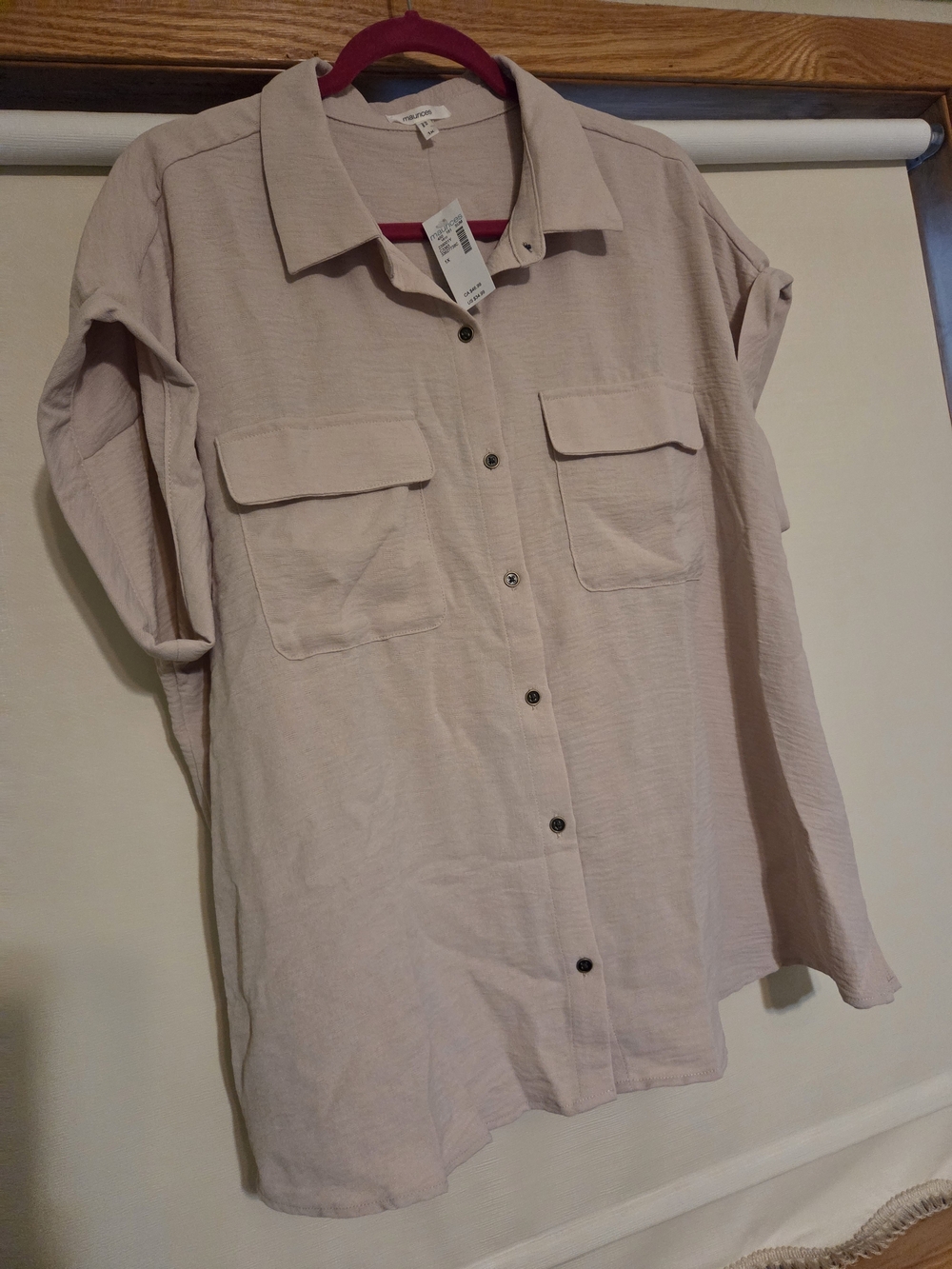 Maurices Light Blush Button-Up Utility Shirt